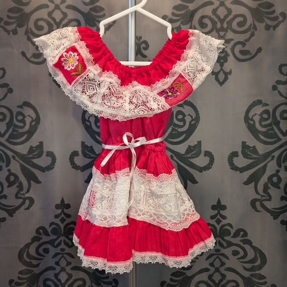 🖤 Red and White Kids Cutural Dress - Picture 2 of 2
